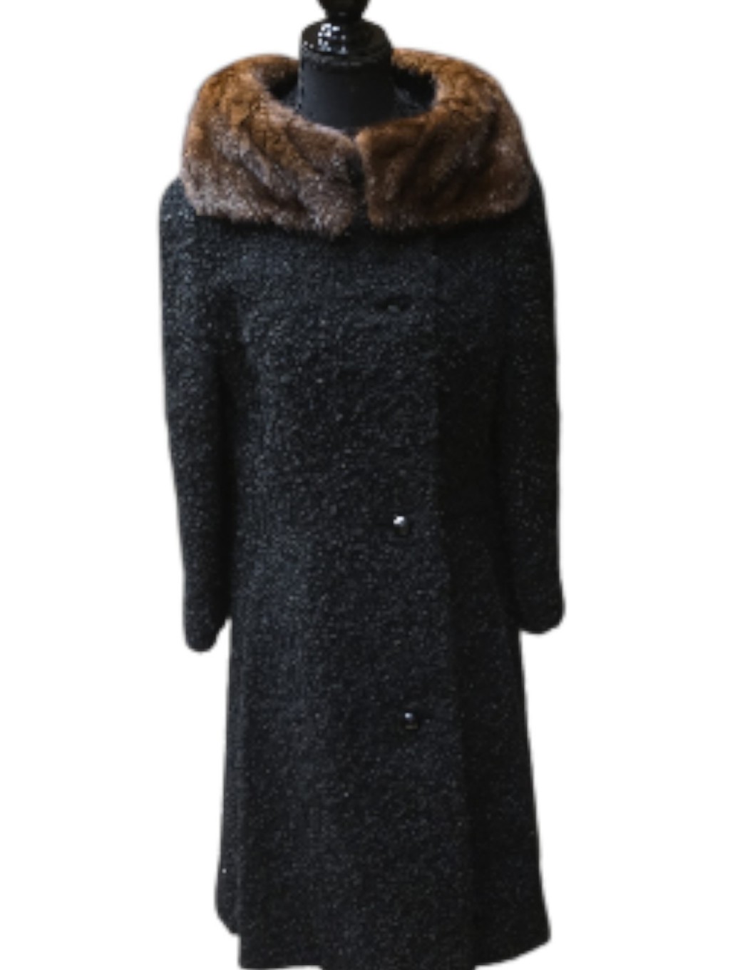 Abraham & Strauss Lamb & Mink Car Length Coat With Brown Mink Collar